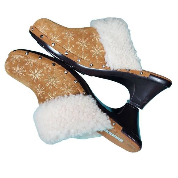 Isaac Mizrahi Women's Oak Floral Suede Shearling Lined Mule Clog Size 8.5 - Picture 9 of 10